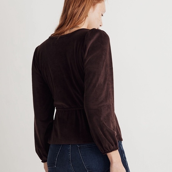Madewell corduroy tie front faux wrap top spiced raisin - Picture 3 of 6